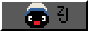 zj's pingu button (pixel art of pingu's head facing toward viewer, wearing his cozy hat)